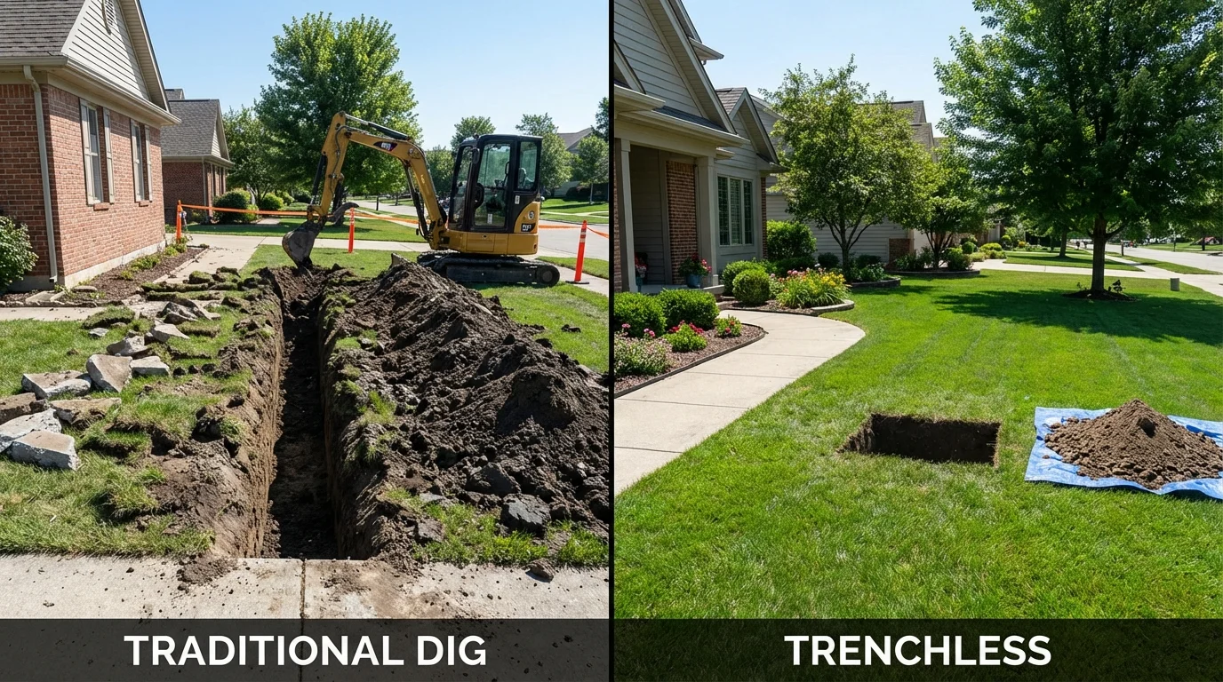Trenchless sewer repair with minimal yard damage versus traditional excavation in Liberty, SC